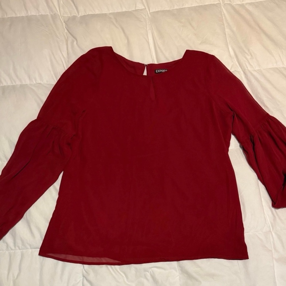 Express Women's Deep Red Long Sleeve Blouse